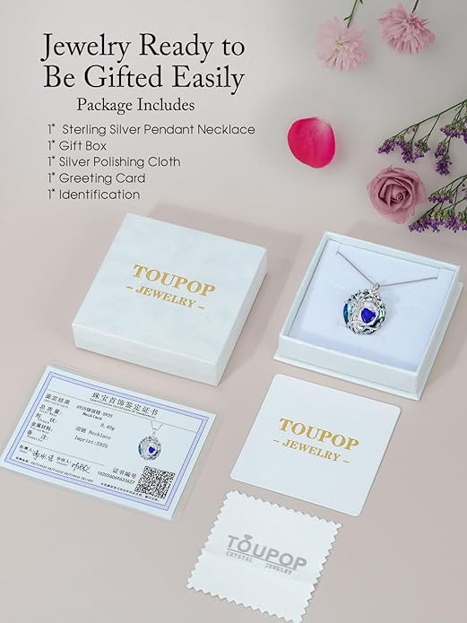 TOUPOP Christmas Gifts Tree of Life Birthstone Necklace 925 Sterling Silver Pendant Austrian Crystal Jewelry Anniversary Birthday Gifts for Women Mom Her Wife
