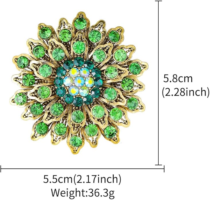 Rhinestone Crystal Flower Brooch Pin for Women,Vintage Multicolor Crystal Floral Lapel Pins Statement Sunflower Brooch Fashion Bride Formal Dress Jewelry