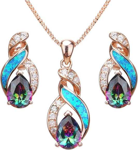 Hermosa Jewelry Sets Australian Created Opal Necklace Earrings Mother's Day Gifts Jewelry for Mom