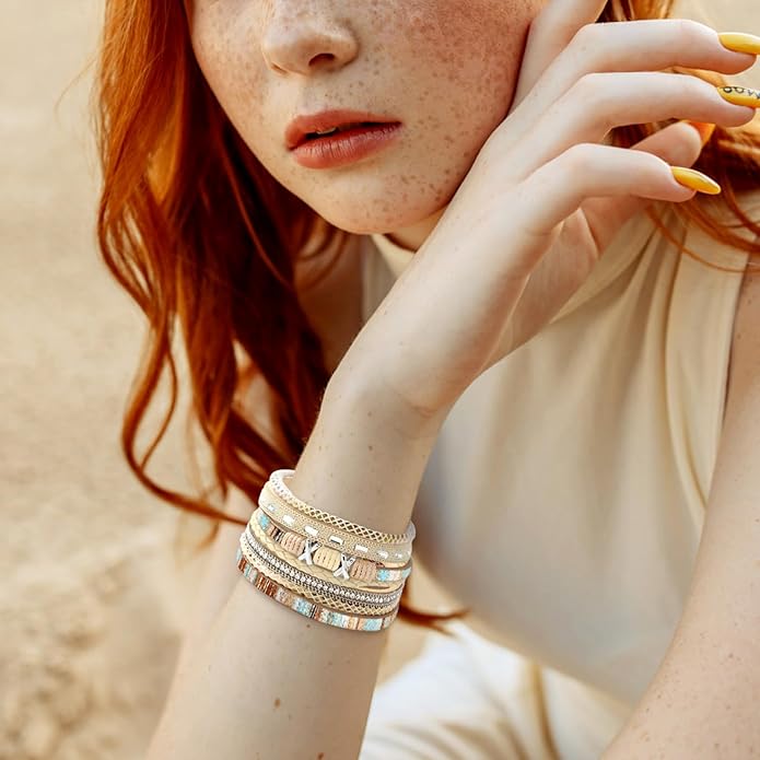 Fesciory Leopard Bracelet for Women, Boho Leather Wrap Multi-Layer Pearl Crystal Bracelet Bangle Jewelry