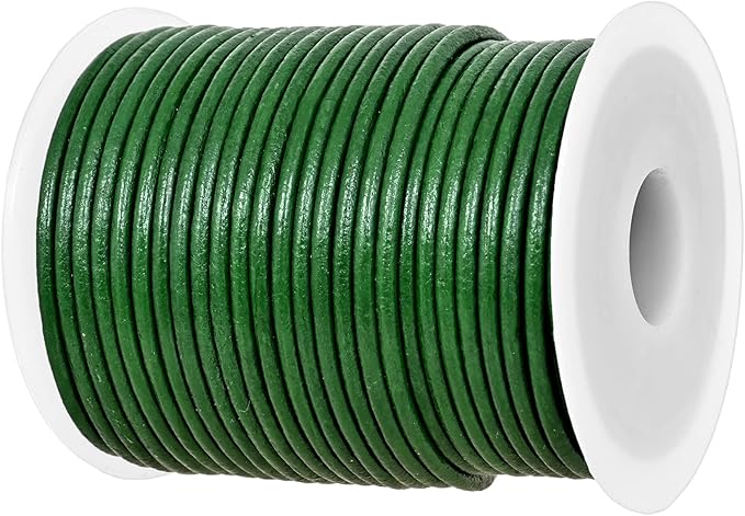 GENIQUE Real/Genuine Round Leather String Cord for Necklace, Bracelets, Jewelry, Kumihimo Braiding, DIY Projects (20 Metres) (2mm, Green)