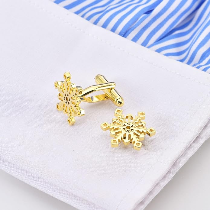 Jonwo Unique Snowflake Shape Cufflinks for Men Women In Gift Box Silver/Gold Men's Cuff Links Jewelry for Wedding Party Daily Office Business Events Tuxedo Dress