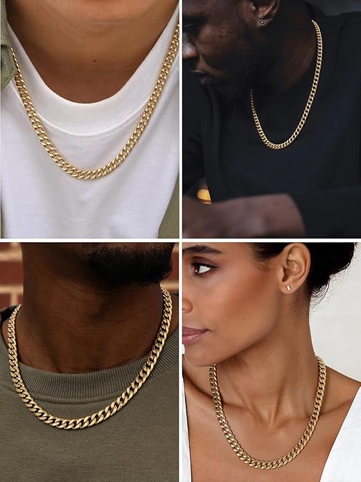 U7 Cuban Link Chain Necklace for Men, Stainless Steel/Black/Gold Mens Necklaces, Chunky Curb Chain Necklace in 6/9/12mm Width 18-30 Inches, Thick Choker Jewelry with Box Packed