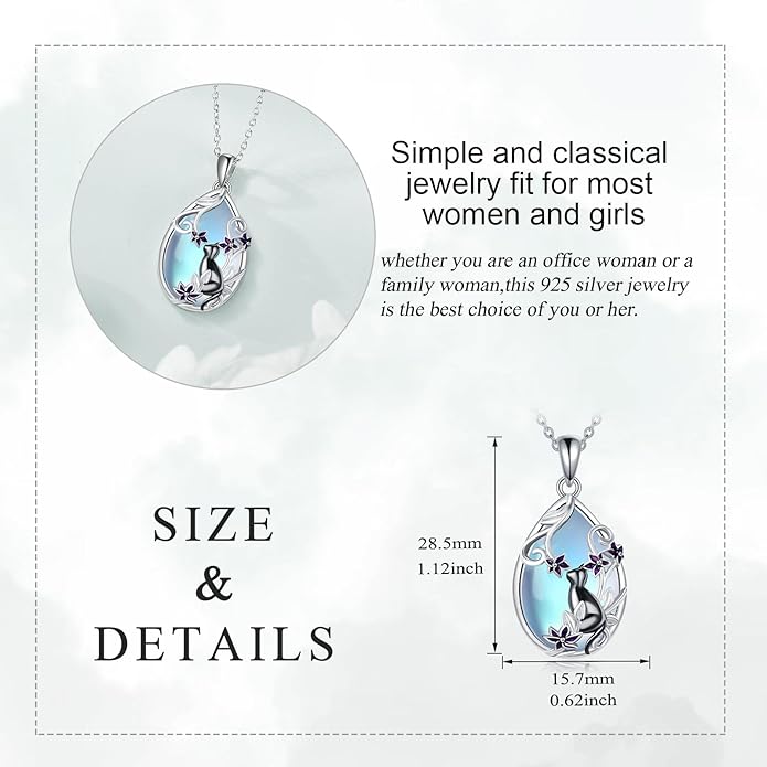 KQF Dragonfly/Butterlfy/Cat/Jellyfish/Bunny/Axolotl/Bee/Mermaid/Hummingbird/Elephant Necklace for Women Sterling Silver Moonstone Pendant Necklace Dragonfly Jewelry Gifts for Women