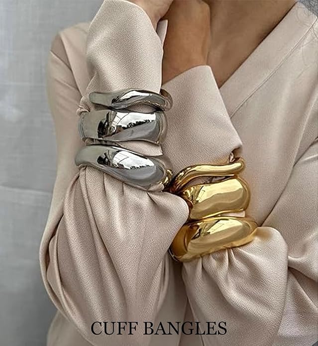 Chunky Gold Bangle Bracelets for Women, 14k Dainty Gold Cuff Stackable Bracelet Set, Trendy Bracelet Stack Fashion Jewelry Gifts