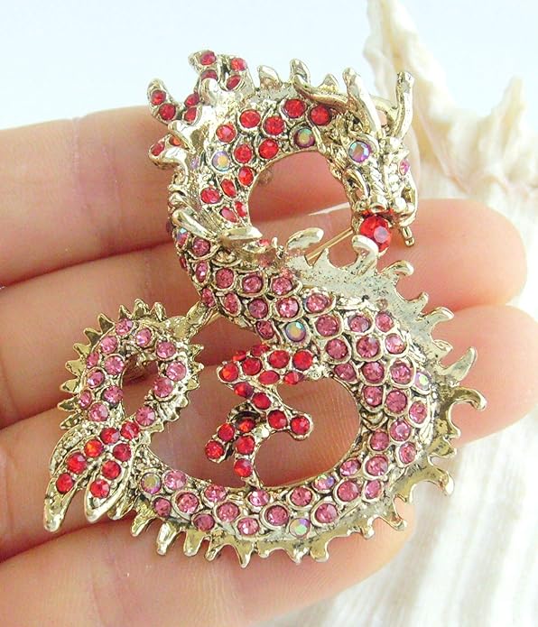 Art Style 2.36" Dragon Brooch Pin Pendant Austrian Crystal BZ2980