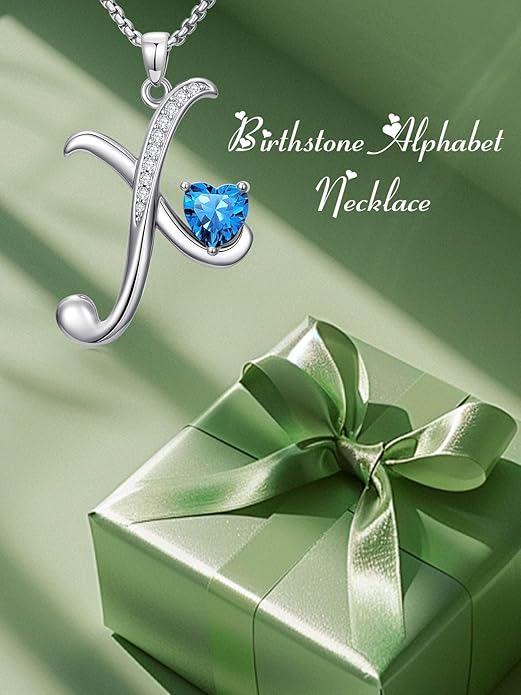 Christmas Gifts for Women Alphabet A to Z Initial Birthstone Pendant Necklaces for Women - 18k White Gold Plated Personalized Name Jewelry Valentine Mothers Day Birthday Gifts for Women Her Girlfriend