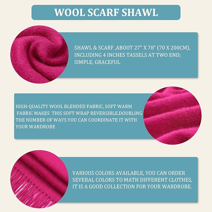 FLEESOFT Winter Wool Scarf Shawl -Thick Oversized Pashmina Shawl Wrap,Soft Warm Winter Scarves,Travel Blanket Scarf for Women