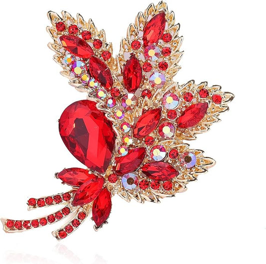 YOQUCOL Big Large Brooch Pin Austrian Crystal Leaf Shape Bouquet Rhinestone Scarf Decoration Wreath Cloth Brooches Pins For Women Girls