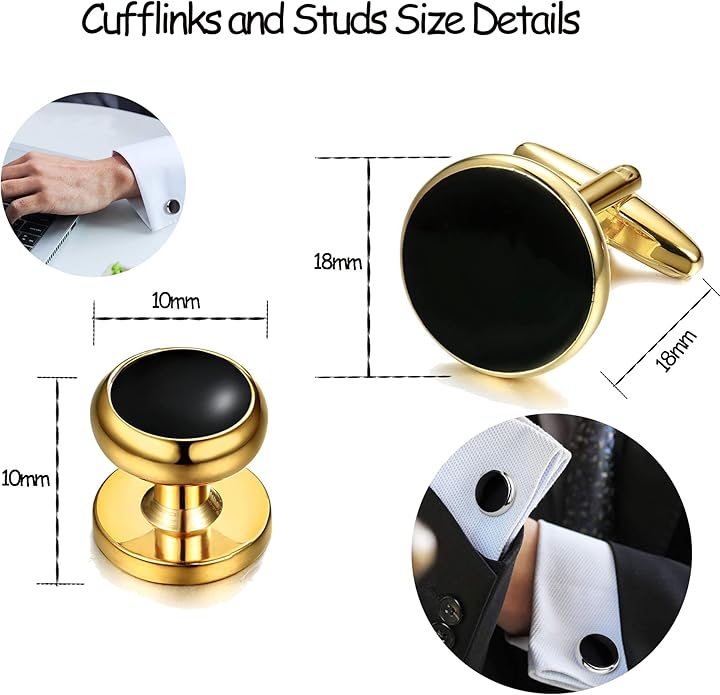 ORAZIO Cuff Links Mens Stainless Steel Cuff Links and Studs Set Gold Black Cufflinks for Men Tuxedo Studs Buttons for Formal Kit Business or Wedding Shirts
