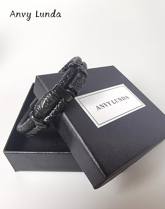 Viking Compass Celtic Knot Bracelet, Mens 14K Gold Plated Black Braided Leather Cuff, 316L Stainless Steel Jewelry for Women Friend Father Husband Son