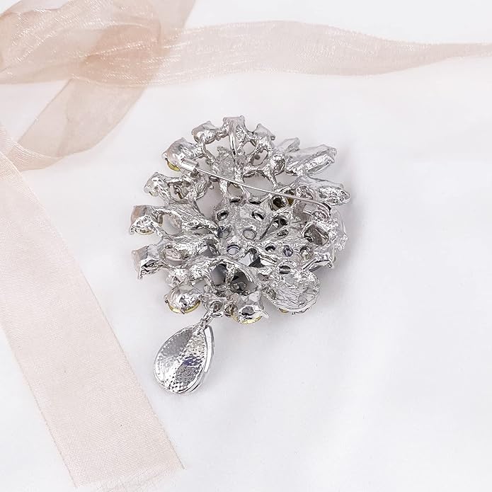 LAXPICOL Vintage Wedding Bridal Big Blue Crystal Rhinestone Tear drop Brooch Pin for Women