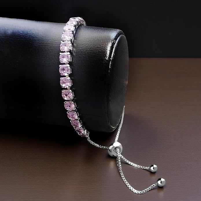 Italian Sterling Silver Women's Tennis Bracelets | Ladies' Sterling Silver Rope Adjustable Bracelet with Crystals | Gift for She