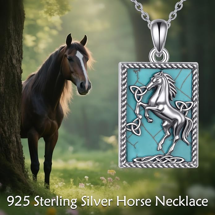 Vintage Horse Necklace 925 Sterling Silver Genuine Turquoise Horse Pentant Necklace Jewelry Gift For Women
