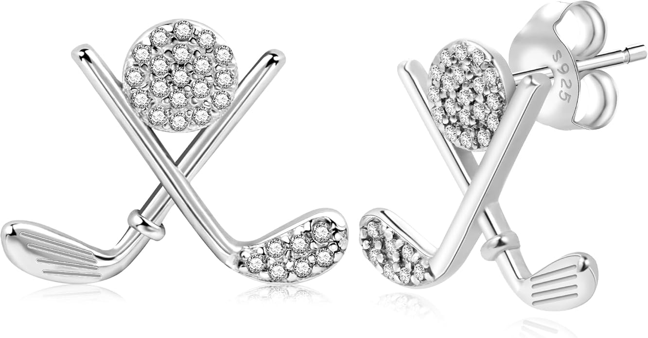 SmileBelle Golf Earrings for Women, Sterling Silver Golf Stud Matching Masters Golf Outfit, Hypoallergenic Golfer Gifts for Golfers as Daughter Sports Jewelry Accessories