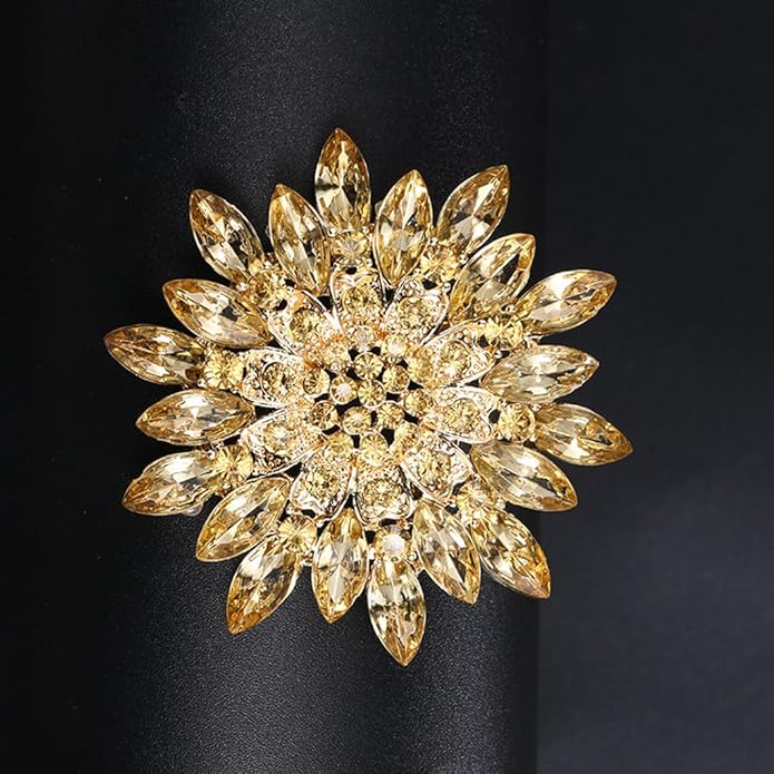 Rhinestone Large Flower Brooches Pins for Women Fashion Sparkly Crystal Sunflower Statement Brooch Unique Wedding Party Suit Dress Jewelry Accessories