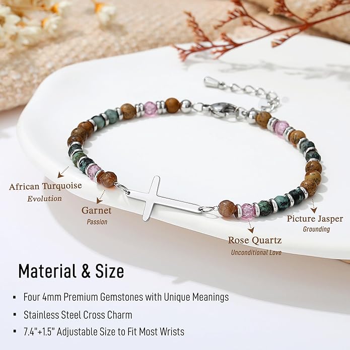 TONY & SANDY Christian Cross Bracelet for Women, Stocking Stuffers for Women, Confirmation Baptism Easter Gifts, Unique Gift for Friends Daughter Mom Sister in Christ on Birthday Christmas