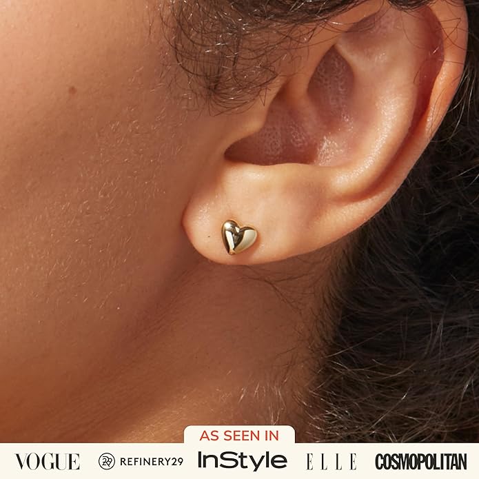 Ana Luisa Puffed Heart Earrings - Heart Charm Huggie Hoops and Earring Stud Styles - Dainty 14K Gold Plated, Silver Rhodium Plated & Mixed Metal Silver & Gold Earrings - Hypoallergenic Water-Resistant