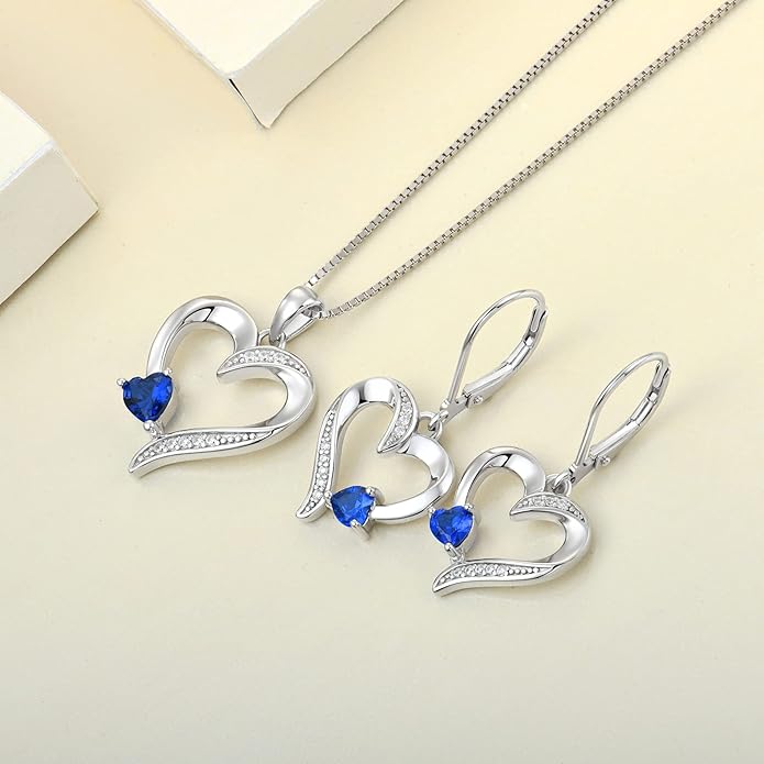 YL Heart Dangle Earrings 925 Sterling Silver Drop Earrings Birthstone Leverback Jewelry for Women