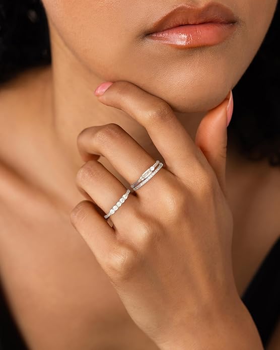 FUNEIA Stackable Silver Gold Rings for Women Non Tarnish 14K Gold Plated Thumb Cubic Zirconia Rings for Women Dainty Pinky Promise Wedding Ring Set Women's Engagement Eternity Band Rings Gold Jewelry