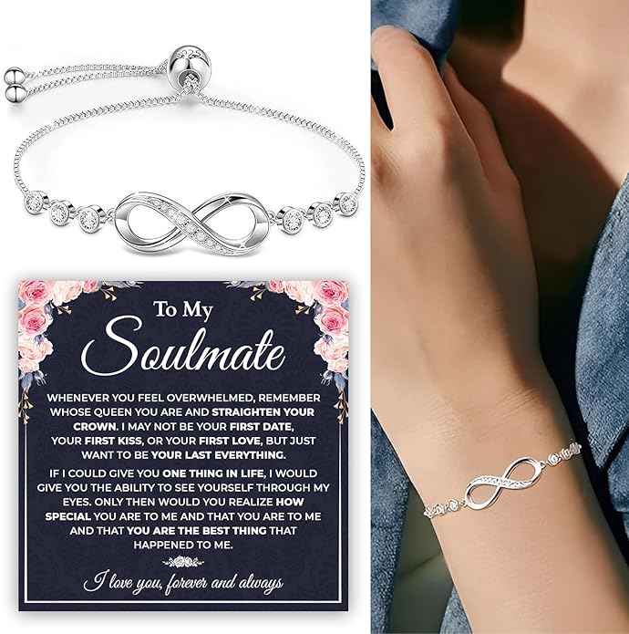 To My Soulmate Bracelet, Soulmate Bracelet For Women, Soulmate's Jewelry Gift From Boyfriend Husband Friend With Message Card And Box Meaning, Valentine Gifts For Her, Birthday Christmas Gifts