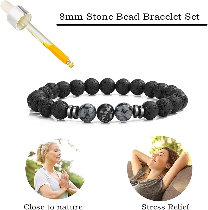 MengPa Mens Beaded Bracelets Couples Matching Bracelet Set Lava Rock Beads for Women Stone Jewelry