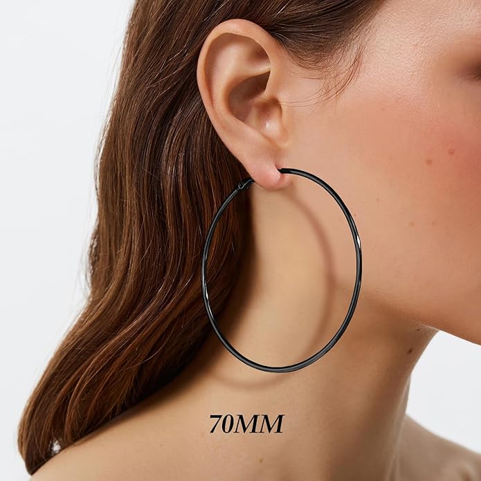 Big Gold Hoop Earrings for Women Hypoallergenic 925 Sterling Silver Post Thin Loop 14K Gold Plated Hoop Earrings Set for Women, 3 Pairs