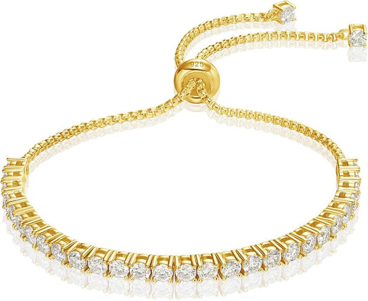 LOVE&LOVE Moissanite Tennis Bracelets for Women, 3mm & 4mm D Color VVS1 Round Cut｜925 Sterling Silver Adjustable Bracelet, Jewelry Gift Her Birthday Anniversary