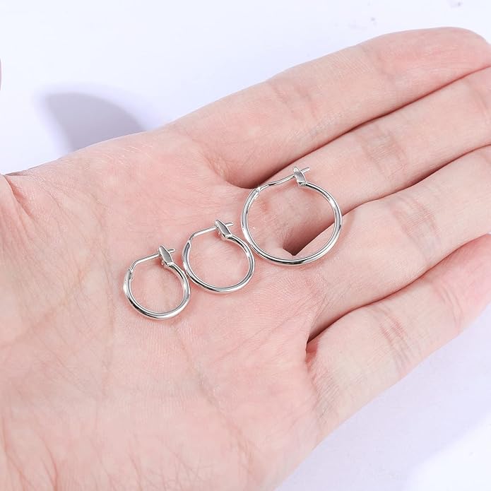 AoedeJ 925 Sterling Silver Hoop Earrings, High Polished Round Tiny Click-Top Hoop Earrings, Small Clasp Hoop Piercing Earrings