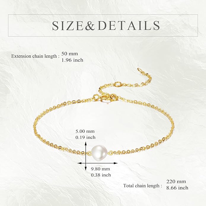 KECHO 14K Real Gold Freshwater Cultured Pearl Bracelet 14K Solid Gold Jewelry Anniversary Birthday Gift for Women