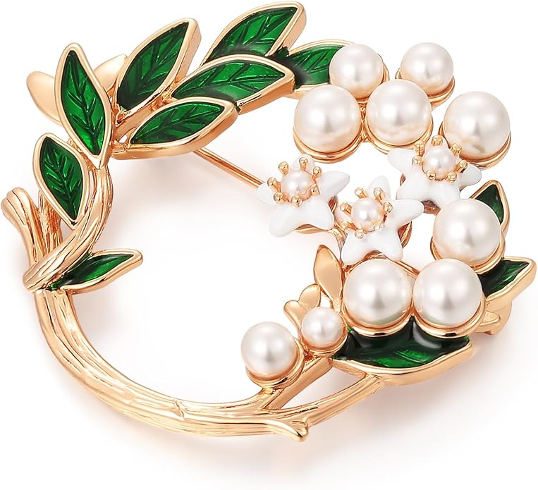 SHE'S FREE STYLE JUST FOR YOU Handmade Gardenia Brooches and Pins For Women, Enamel Flower Brooch Green Leaves Pins Hand Dripping Oil Jewelry Brooch Pins Fashion Garland Safety Pins