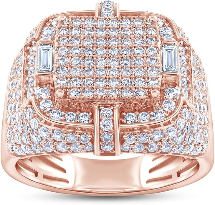 Wedding Anniversary Ring For Men's Baguette & Round Cut Lab Created Moissanite & Lab Grown Diamond Square Frame In 925 Sterling Silver 10K & 14K Solid Gold Jewelry 1.90 Cttw