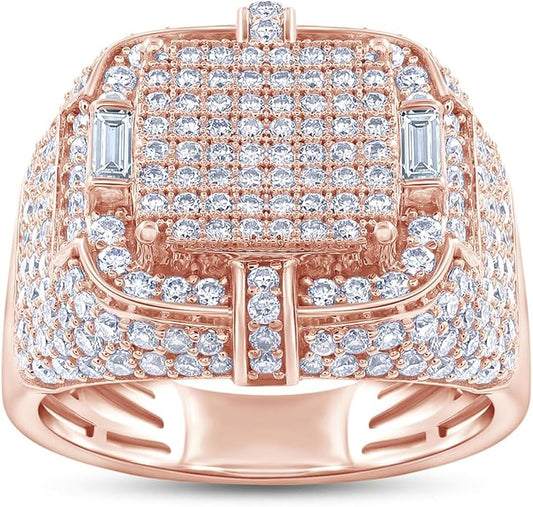 Wedding Anniversary Ring For Men's Baguette & Round Cut Lab Created Moissanite & Lab Grown Diamond Square Frame In 925 Sterling Silver 10K & 14K Solid Gold Jewelry 1.90 Cttw