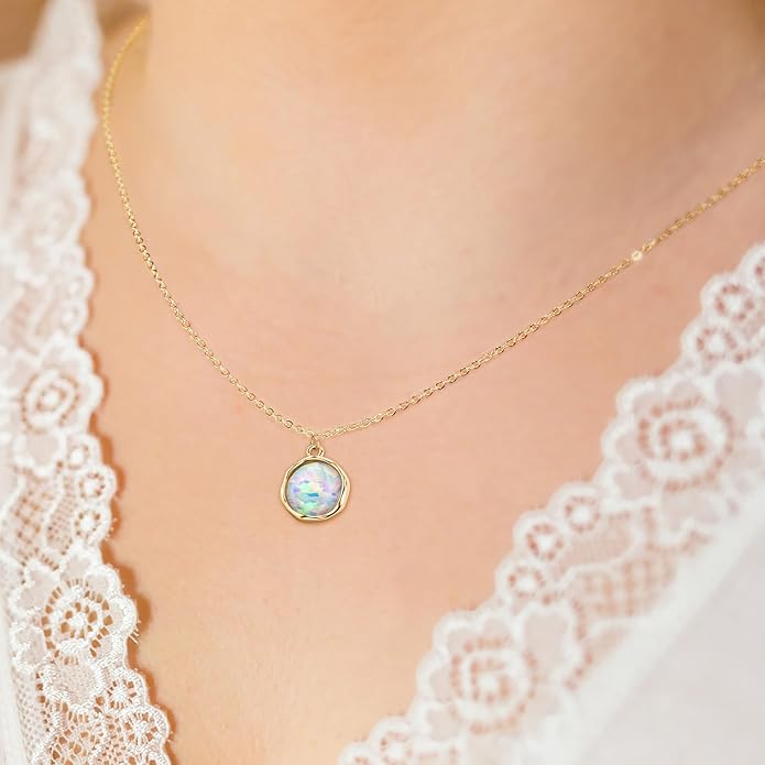 YUNKAI Opal Necklaces for Women Sterling Silver, Pear/Round/Oval Created-Opal Pendants, Dainty Vintage Necklace Fine Jewelry Gift for Birthdays Anniversaries, October Birthstone Pendant
