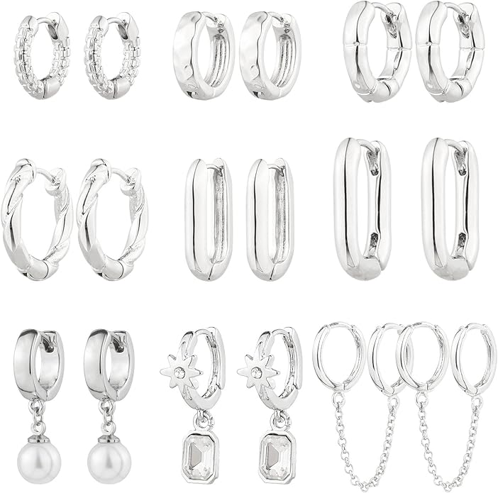 9 Pairs Gold Chunky Hoop Earrings Set for Women, 14K Gold Plated Twisted Huggie Hoop Earring Hypoallergenic, Lightweight Thick Open Hoops Earrings Jewelry Gifts.