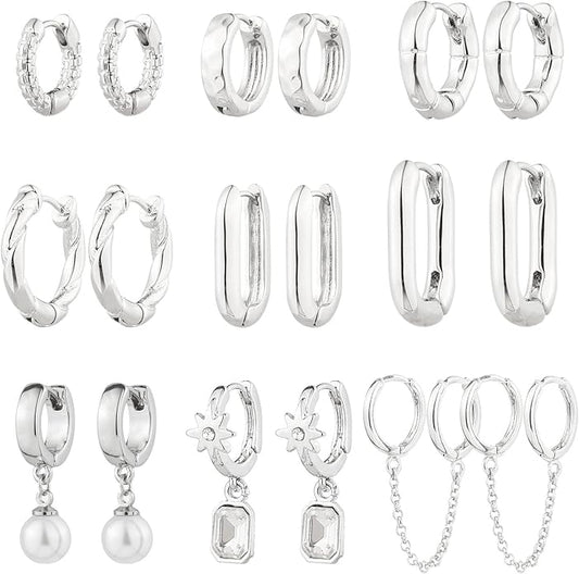 9 Pairs Gold Chunky Hoop Earrings Set for Women, 14K Gold Plated Twisted Huggie Hoop Earring Hypoallergenic, Lightweight Thick Open Hoops Earrings Jewelry Gifts.