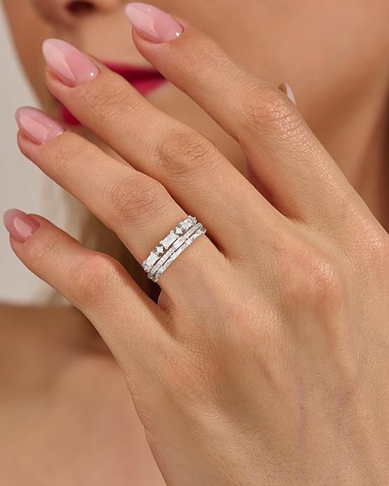 FUNEIA Stackable Silver Gold Rings for Women Non Tarnish 14K Gold Plated Thumb Cubic Zirconia Rings for Women Dainty Pinky Promise Wedding Ring Set Women's Engagement Eternity Band Rings Gold Jewelry