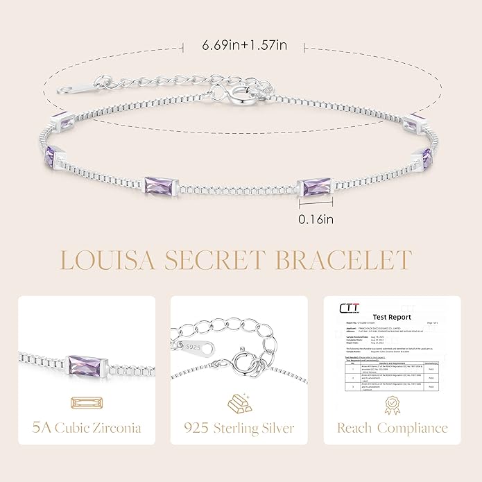 LOUISA SECRET Birthstone Bracelets for Women, 925 Sterling Silver Dainty Simple Women Charm Link Bracelet, Birthday Anniversary Jewelry Gifts for Women Wife Mom Her