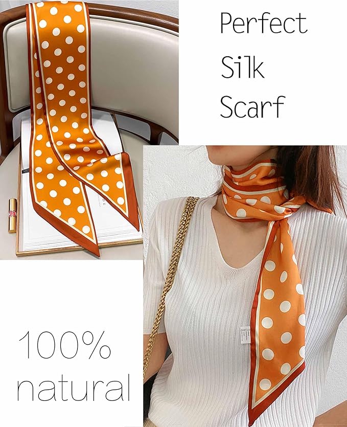 kcctoo 59" Mulberry Silk Like Head Scarf Women's Fashion Square Neck Satin Scarfs for Bag Hair Scarves Gift 59 * 5.9”