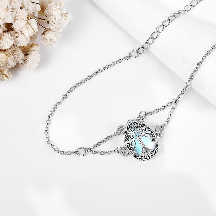 Mustard Seed Cross/Paw Print/Butterfly/Sunflower/Compass/Moss Agate Bracelet for Women 925 Sterling Silver Graduation Link Bracelet Jewelry for Women