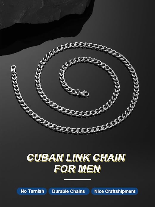ChainsPro Chunky Miami Cuban Link Chains for Men,Stainless Steel Cuban Chain Necklace,4.8/6/10/14mm Width,No Tarnish& Thick Hip Hop Jewelry,18-30 inch Length, Black/Gold Plated/Silver,Send Gift Box