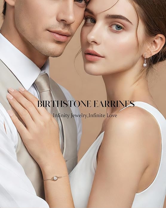 FANCIME Dangle Drop Earrings 925 Sterling Silver Dainty Infinity Round Gemstone Birthstone Jewelry Birthday Gifts for Her Women