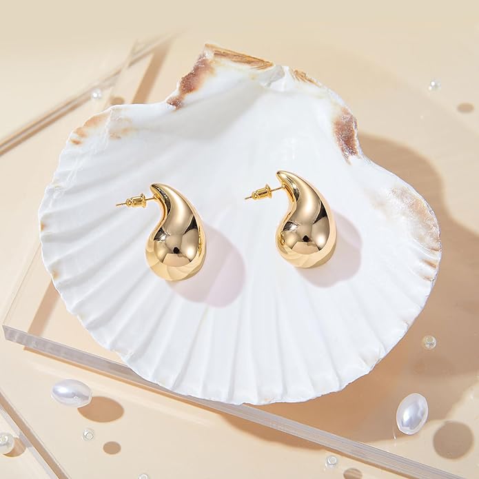 Gacimy Teardrop Earrings Dupes for Women 14K Gold Plated, Chunky Drop Earrings for Women with 925 Sterling Silver Post
