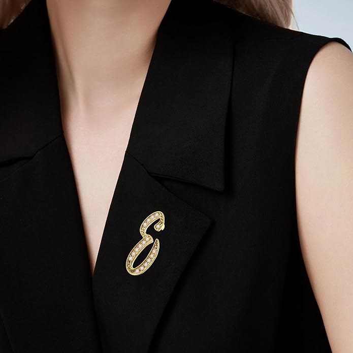 Cicy Bell A-Z Initial 26 Letter Brooch Pins 18k Gold Plated Cubic Zirconia Breastpin Name Personalized Gifts for Women Men