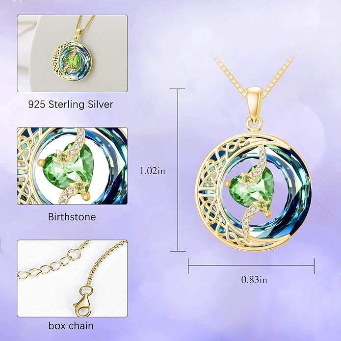 TOUPOP Christmas Gifts Birthstone Necklace 925 Sterling Silver Moon and Star Pendant with Blue Crystal Celtic Moon Jewelry Birthday Gifts for Women Mom Wife Her Daughter
