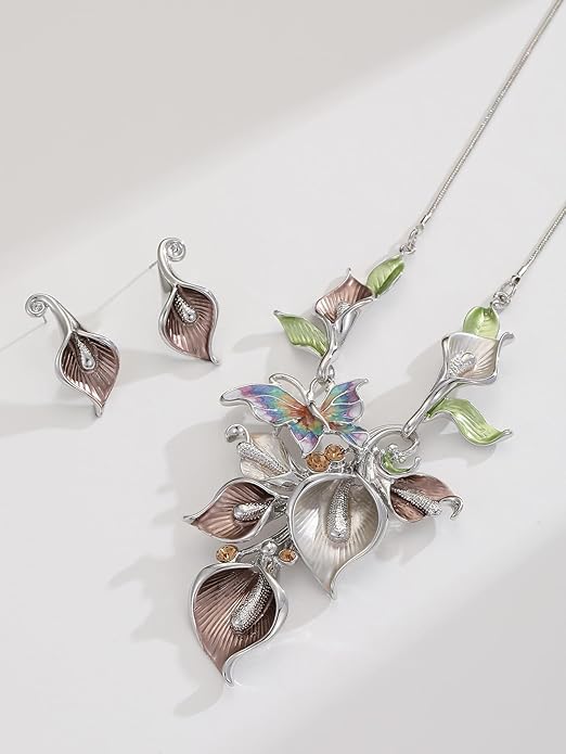 Chunky Statement Jewelry Set Vintage Retro Leaf Flower Floral Geometric Bohemian Boho Bib Necklace Earring Set Fashion Costume Jewelry for Women Girls Wedding Party Prom Unique Gift