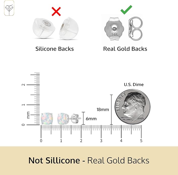 14k Gold 6MM Cushion Cut Stud Gemstone Earrings | Hypoallergenic Solitaire Gemstone Studs with 14K Gold Backs | Lightweight Birthstone Earrings with Gift Box by MAX + STONE