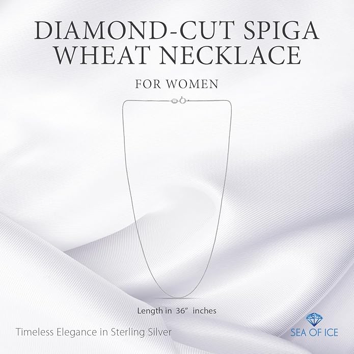SEA OF ICE Italian Spiga Wheat Chain Necklace – Silver Chain Necklace for Women and Men – 925 Sterling Silver Spring Ring Locked Jewelry Chain – Multisize Silver Chain Unisex