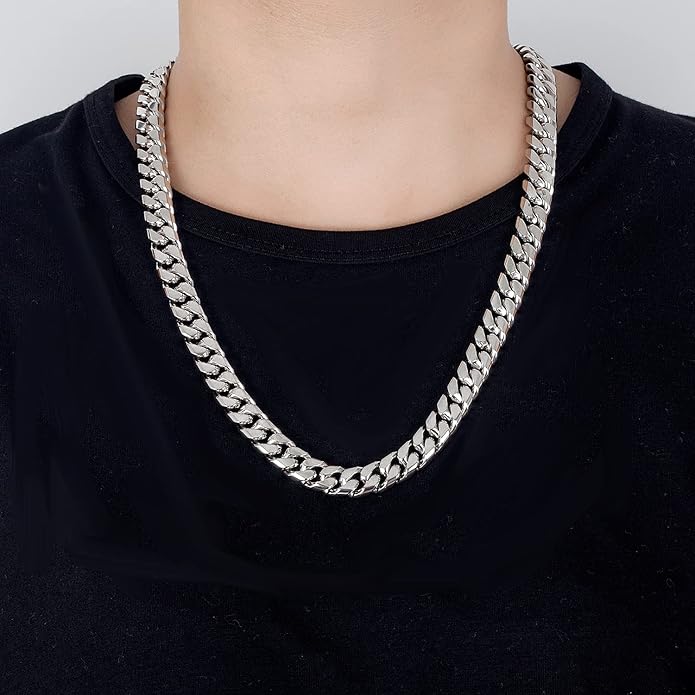 Dankadi Fashion 925 Sterling Silver Solid Miami Cuban Link Chain Necklace 8MM & 12MM- Curb Cuban Thick Big Link Choker For Men 20 "22" 24 "26" 28" Fine Jewelry