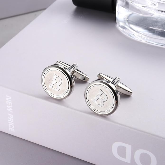 LOYALLOOK Initial Gold Cufflinks for Men Gold Cuff Links Personalized Copper CuffLinks Letter Cufflinks Gift for Groom Husband Father